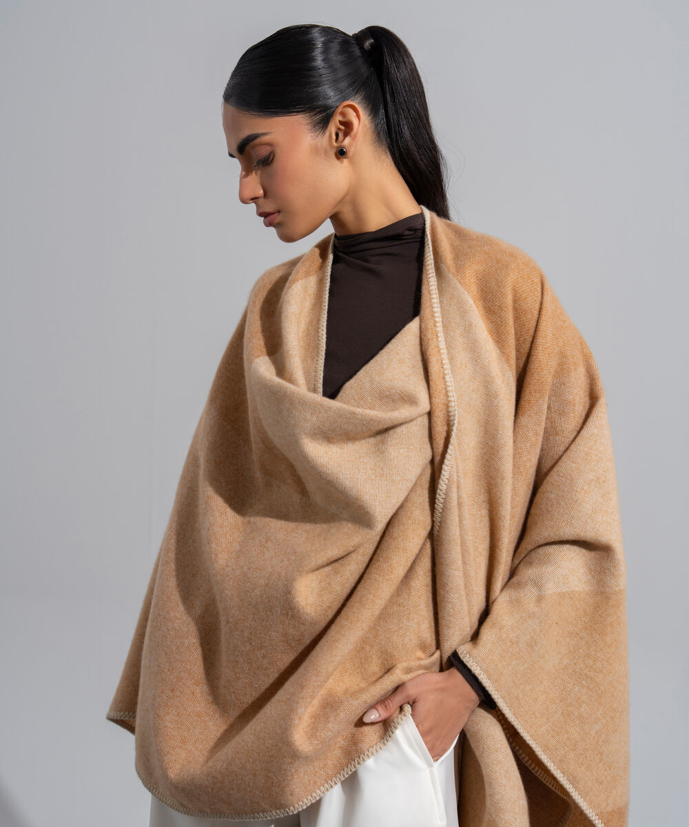 Women's Western Wear Beige Polyester Cape Shawl
