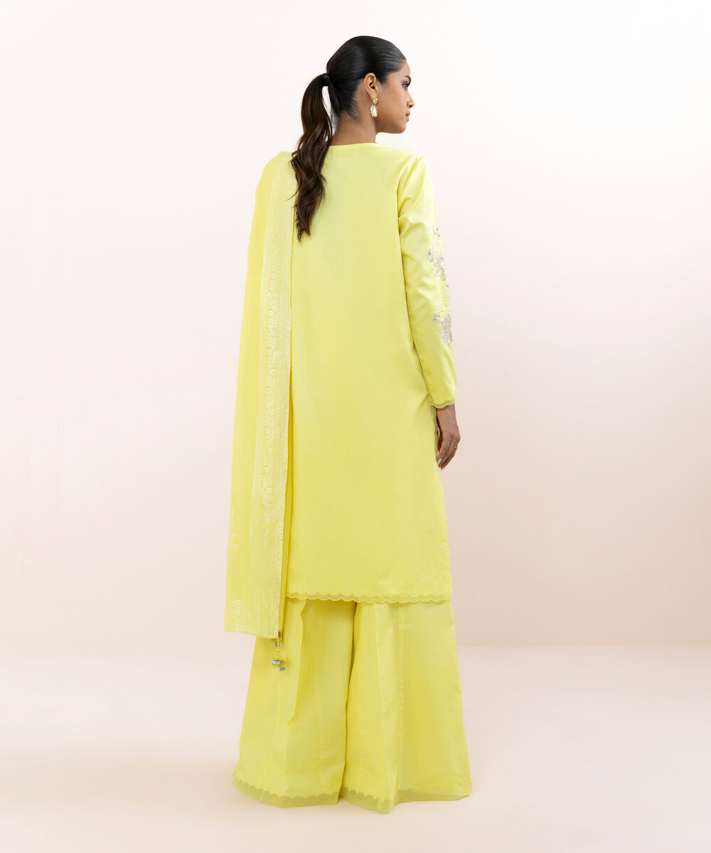 Women's Unstitched Light Cotton Satin Dyed Three Piece Suit