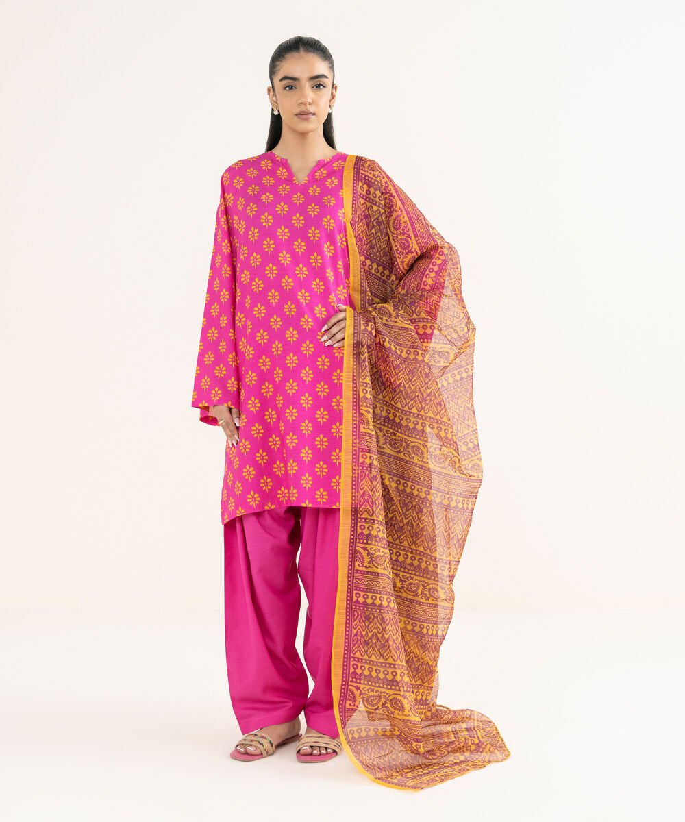 Women's RTW Cotton Viscose Pink Printed Drop Shoulder Shirt