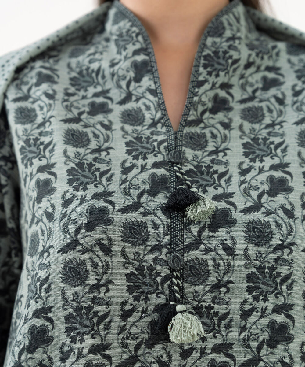 Women's Unstitched Light Khaddar Embroidered Grey 3 Piece Suit