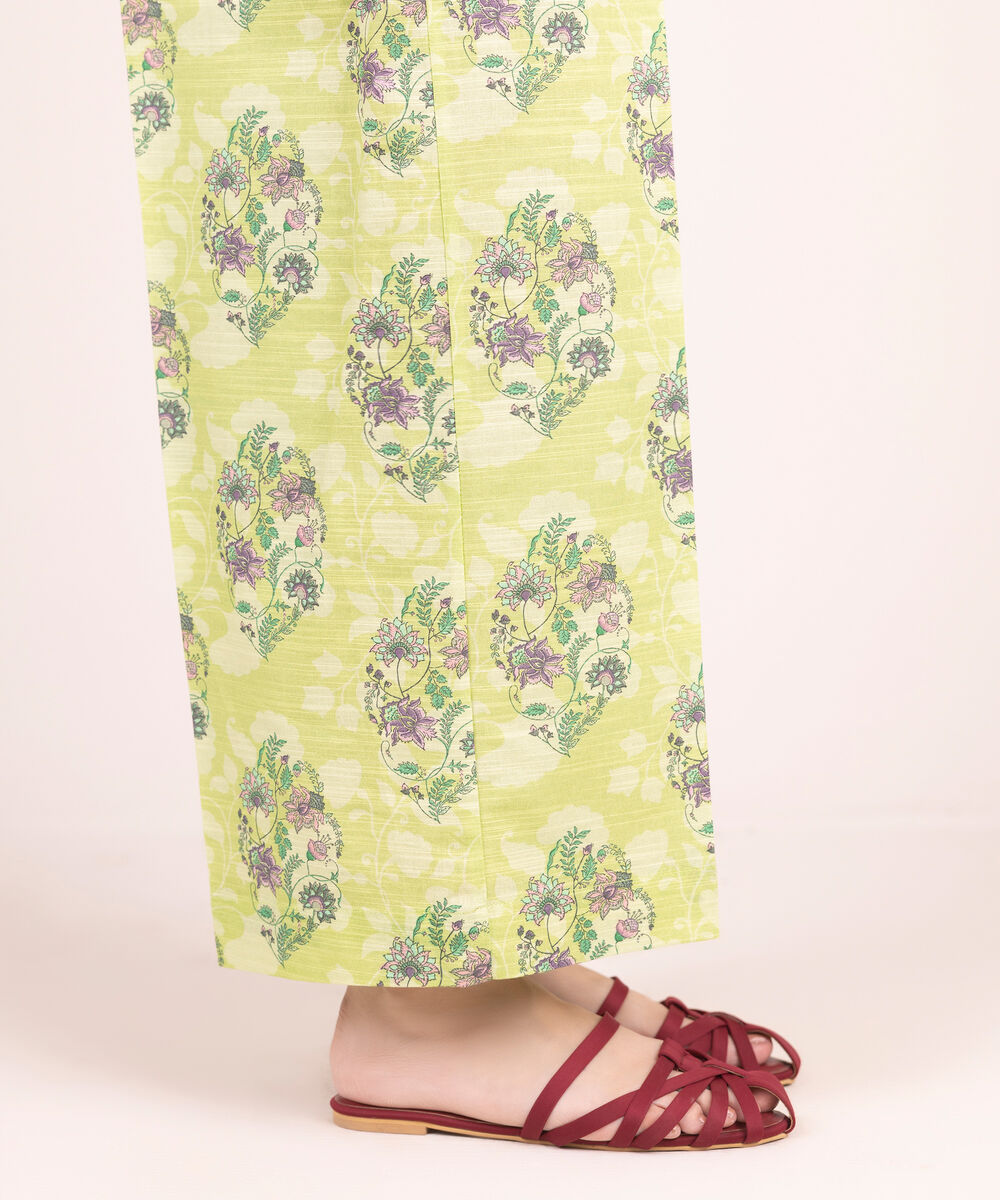 Women's RTW Khaddar Printed Lime Green Culottes