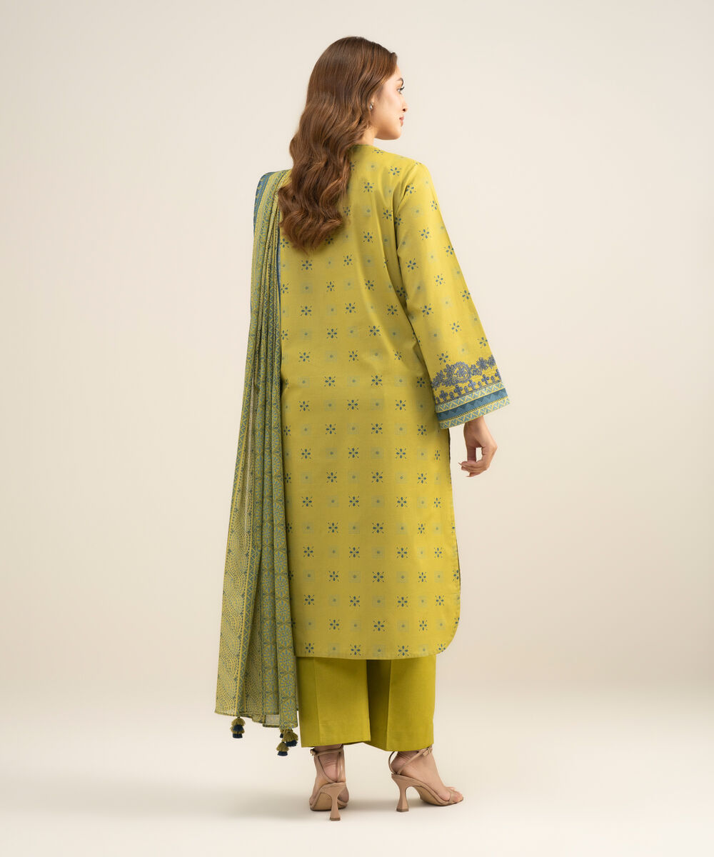 Women's Unstitched Lawn Embroidered Yellow 3 Piece Suit