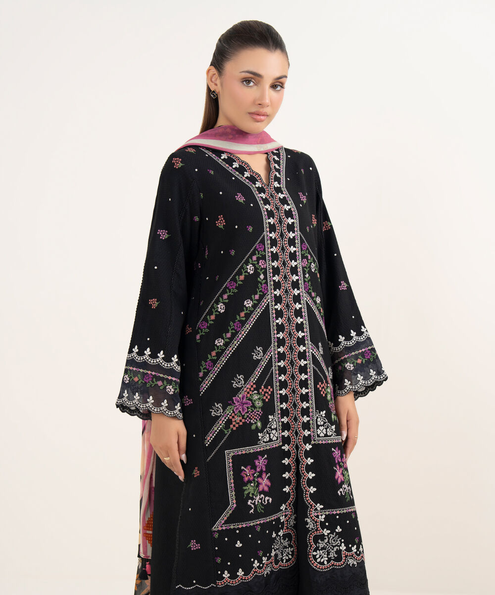 Women's Unstitched Dobby Dyed Three Piece Suit