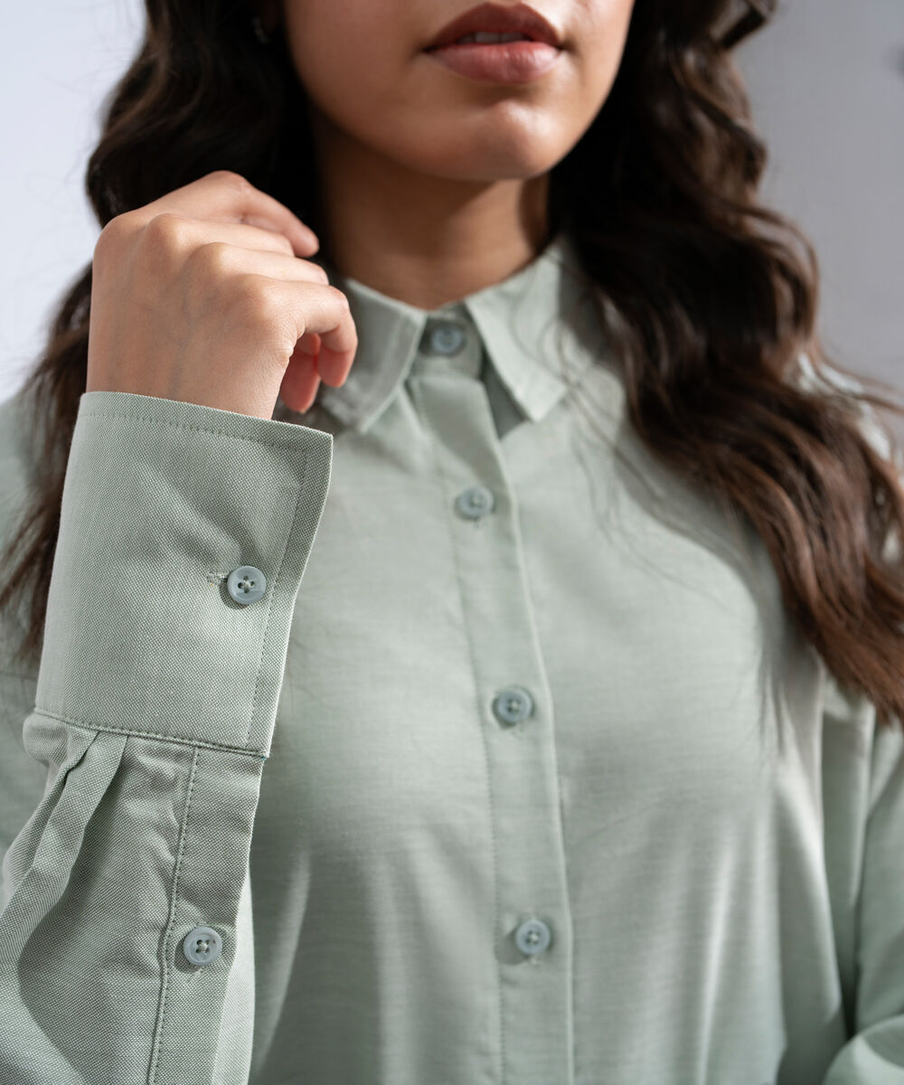 Women's Western Sage Green Button Through Oxford Shirt