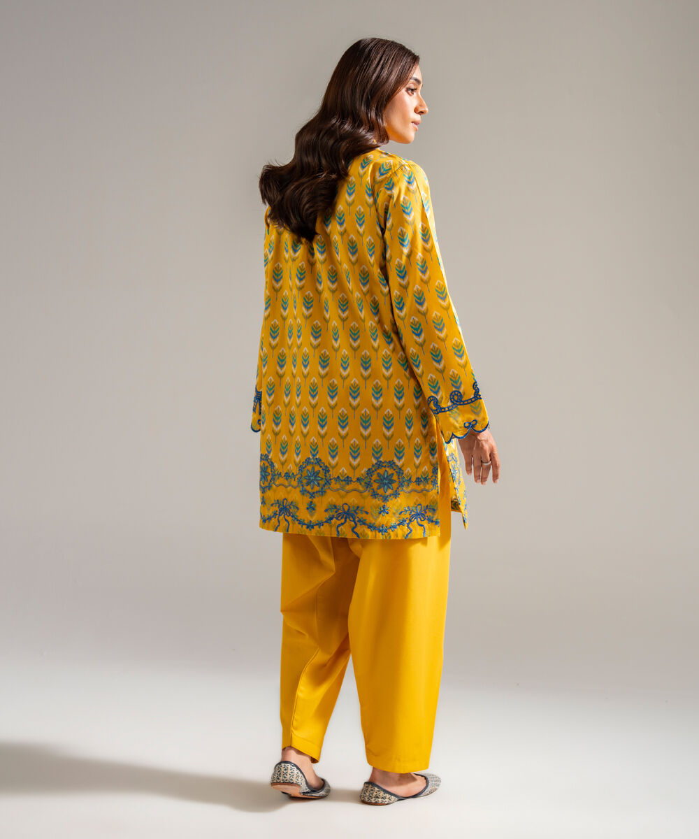 Women's RTW Cambric Embroidered Mustard Yellow 2 Piece Suit