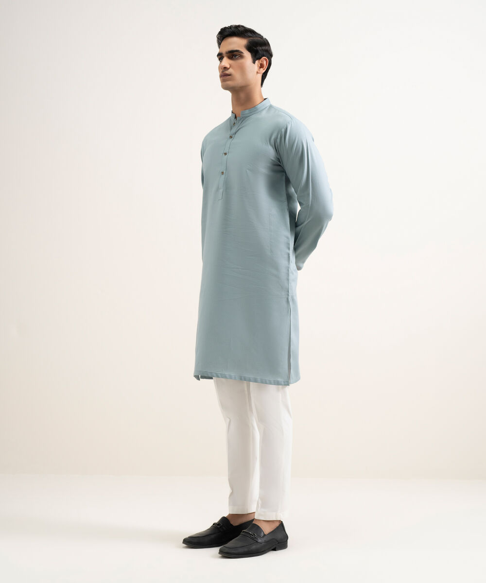 Men's Stitched Blue Grey Kurta