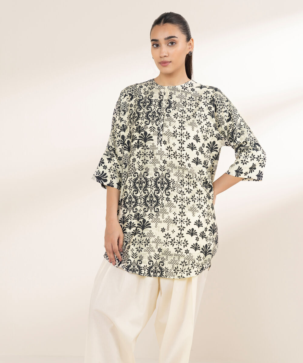 Women's RTW Arabic Lawn Multi Printed Drop Shoulder Shirt
