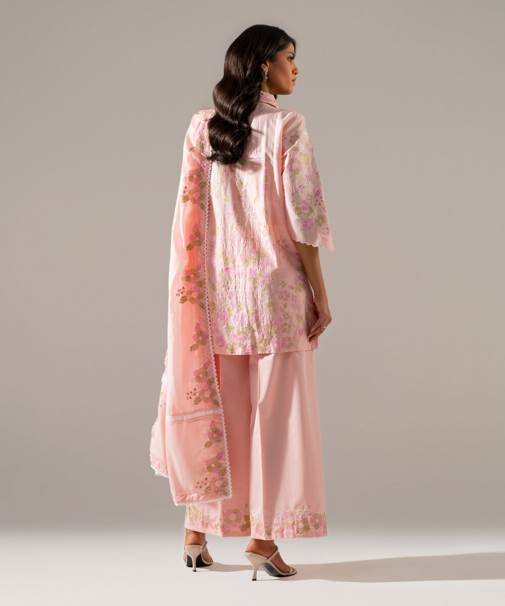 Women's RTW Lawn Solid Embroidered Pink 3 Piece Suit