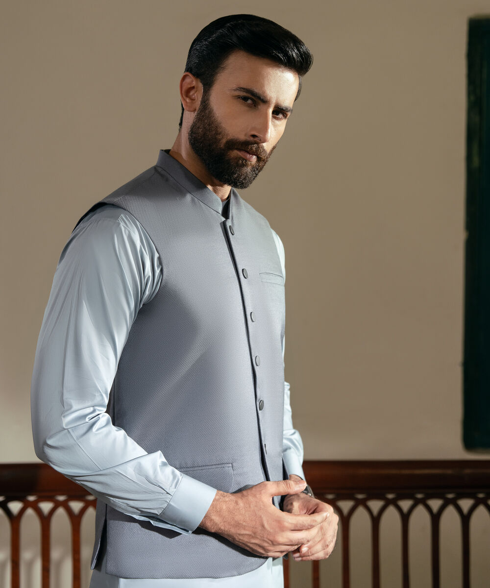 Men's Stitched Tropical Suiting Grey Waistcoat