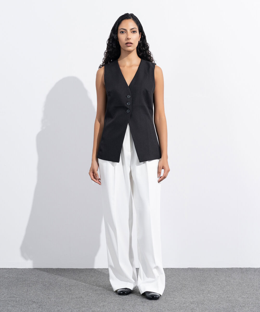 Women's Western Wear Black Tailored Long Waistcoat