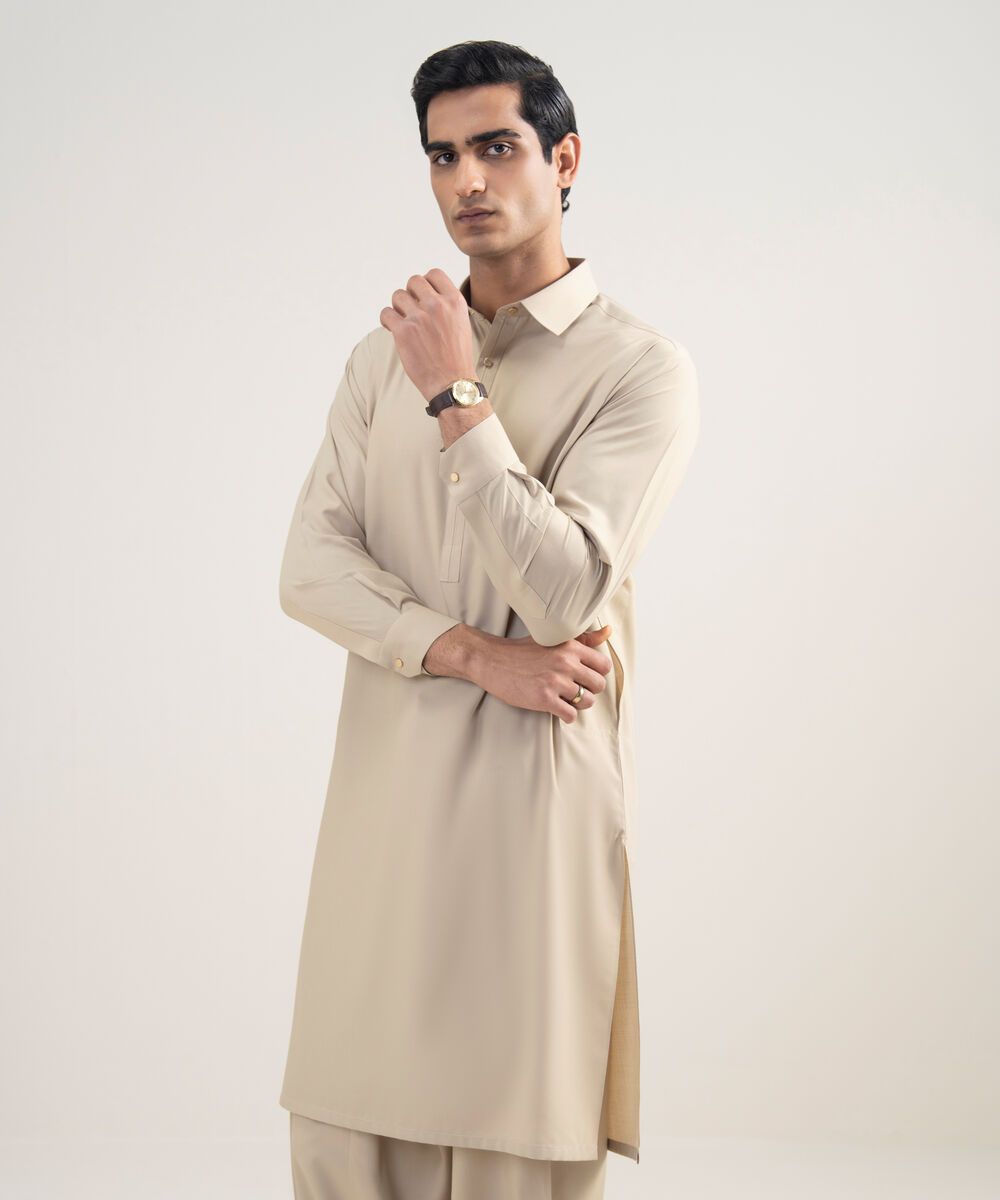 Men's Stitched Premium Blended Beige Suit