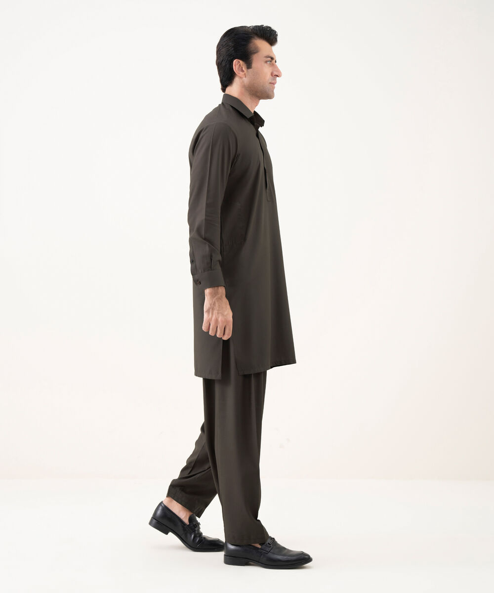 Men's 100% Cotton Plain Brown Kameez Shalwar