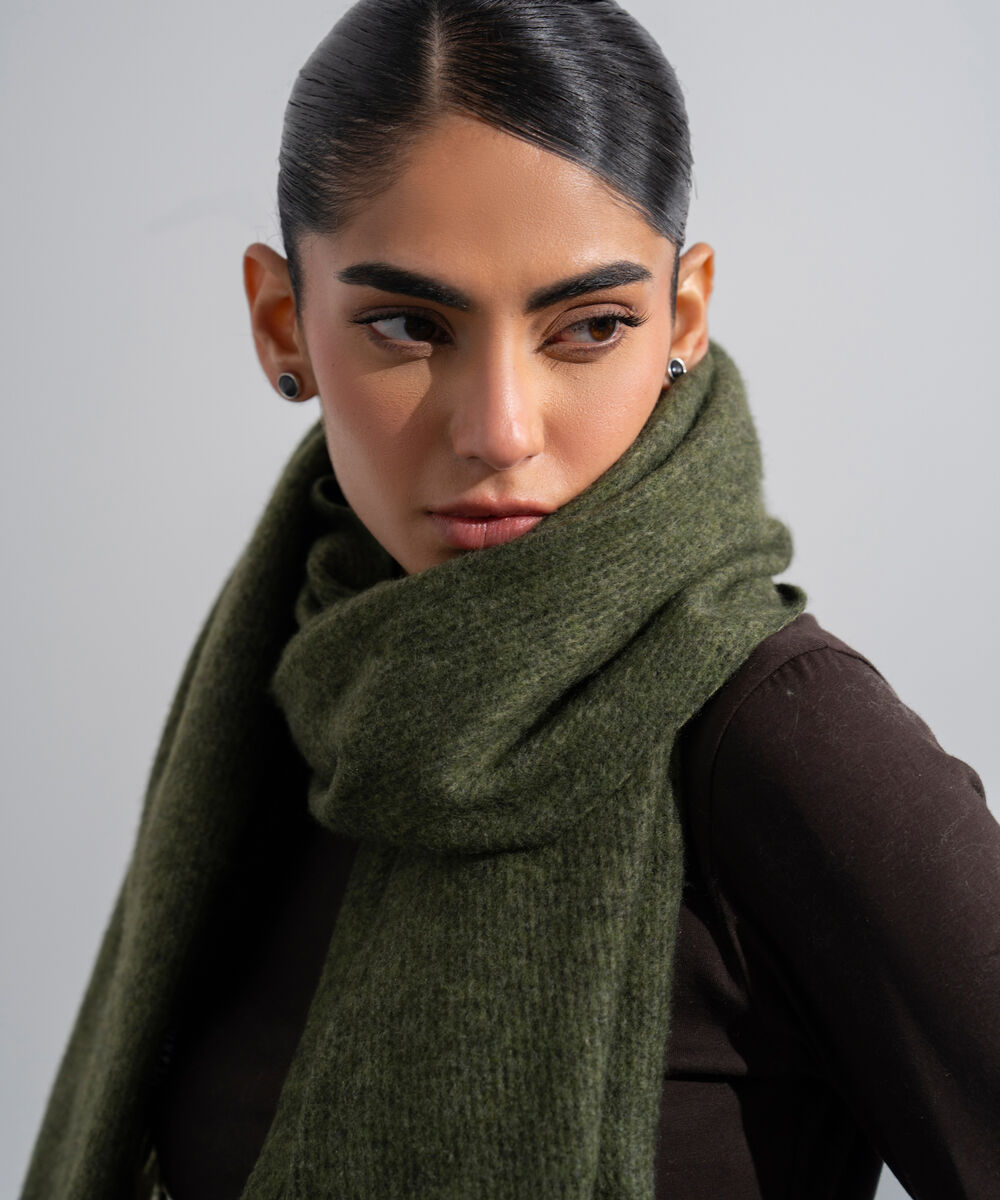 Women's Western Wear Forest Green Polyester Solid Woolen Scarf
