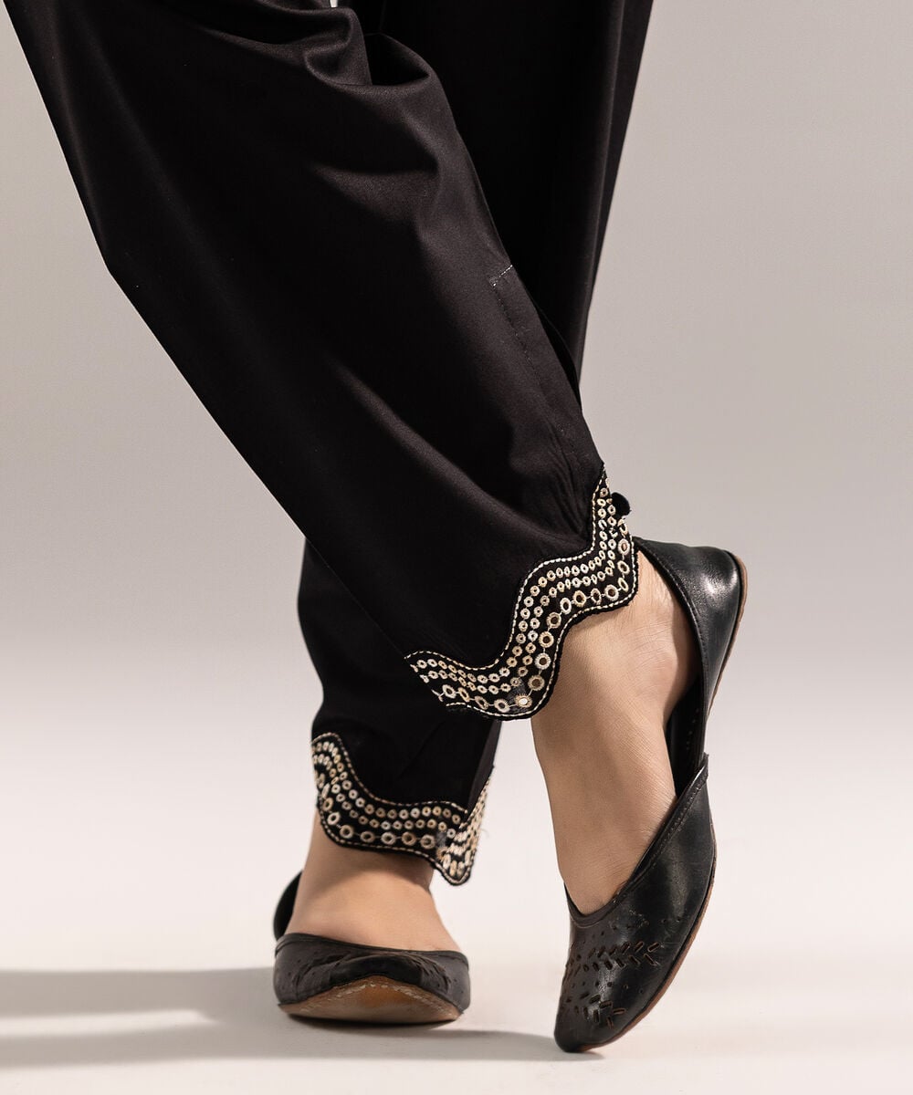 Women's RTW Cambric Embroidered Black Shalwar