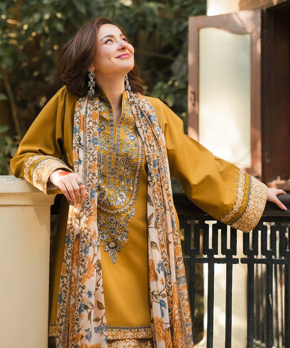 Woman - Yellow 3 Piece - Embroidered Lawn Suit