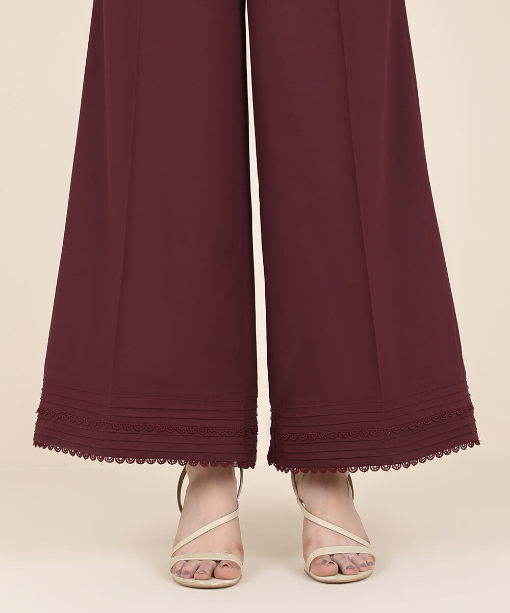 Women's RTW Cambric Red Solid Flared Pants