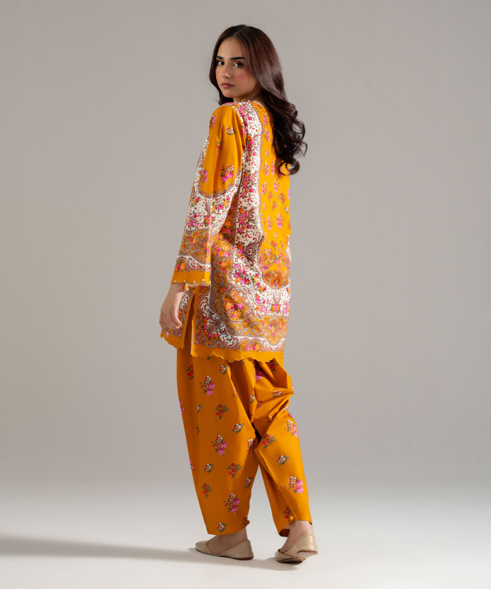 Women's RTW Cotton Viscose Printed Musard Brown Straight Shirt
