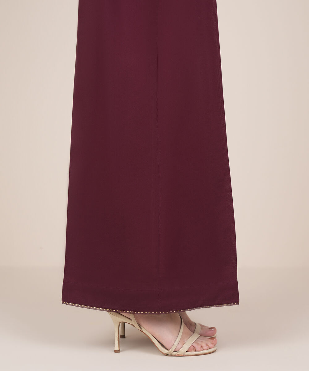 Women's RTW Cambric Red Solid Flared Pants