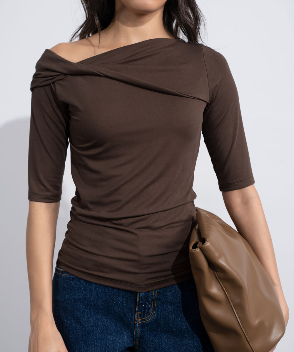 Women's Brown Soft Asymmetrical Top