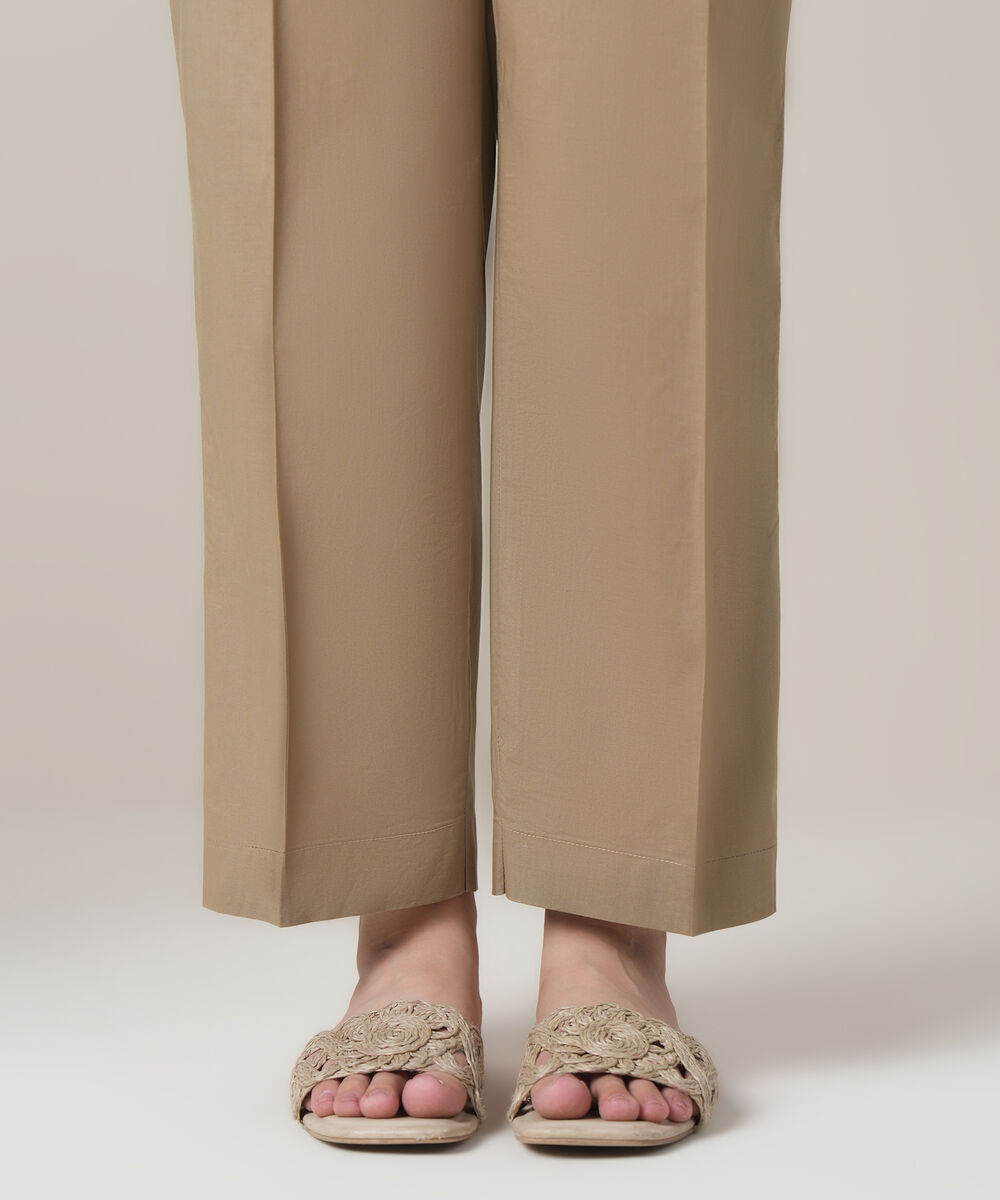 Women's RTW Cambric Brown Solid Trousers