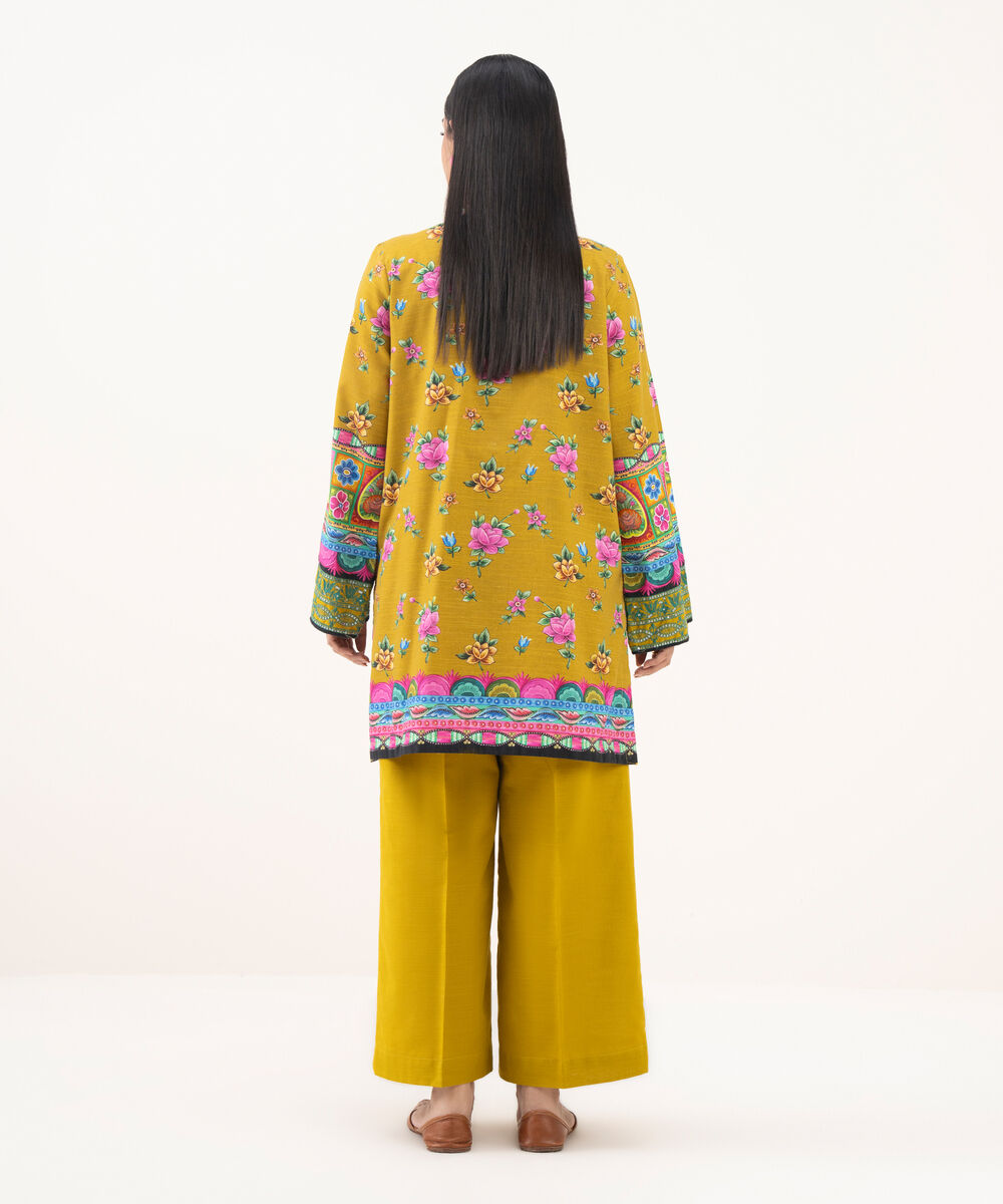 Women's RTW Light Khaddar Embroidered Mustard Straight Shirt