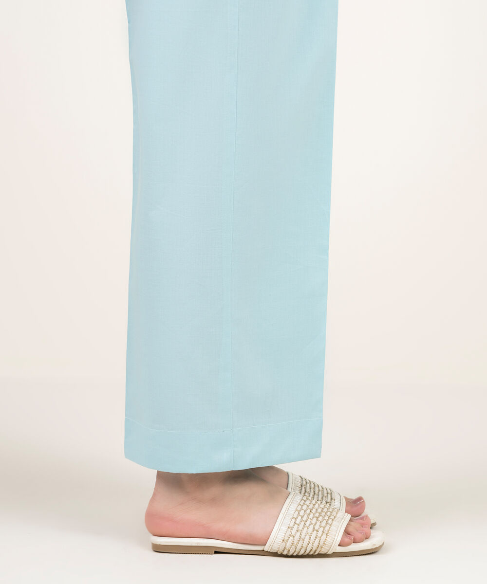 Women's RTW Cambric Solid Blue Straight Pants