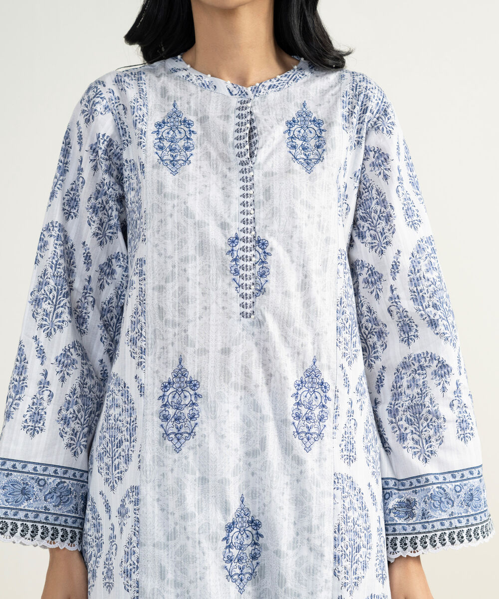 Women's RTW Dobby Embroidered Blue 3 Piece Suit