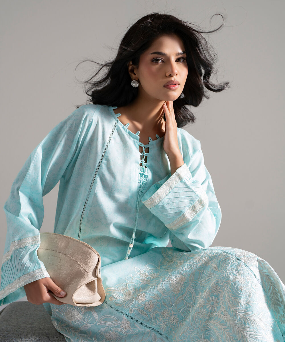 Women's RTW Lawn Embroidered Blue 2 Piece Suit