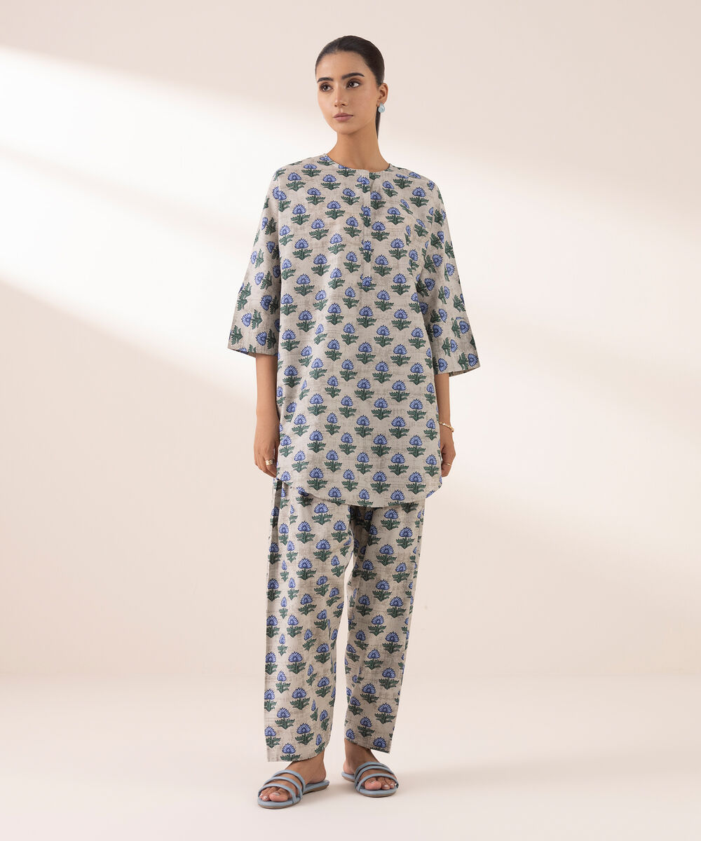 Women's RTW Lawn Grey Printed Boxy Shirt