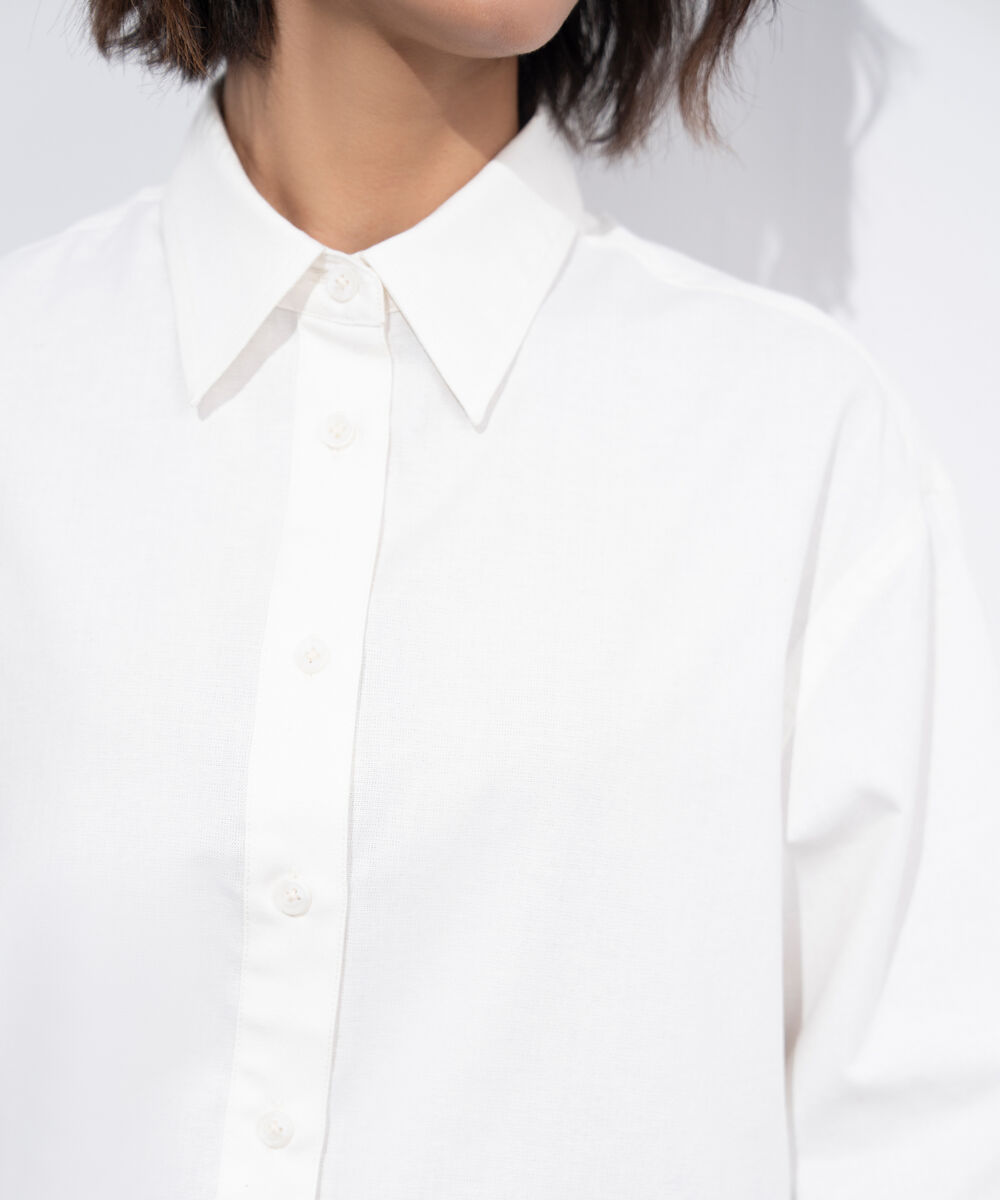 Women's Western Wear White Regular-Fit Oxford Shirt