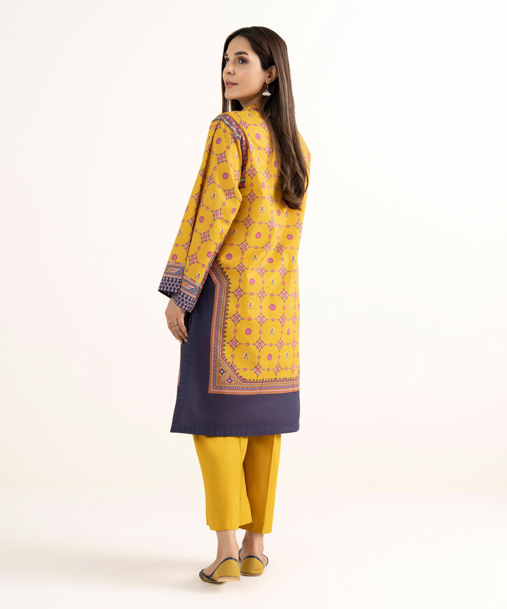 Women's RTW Cambric Mustard Printed A-Line Shirt