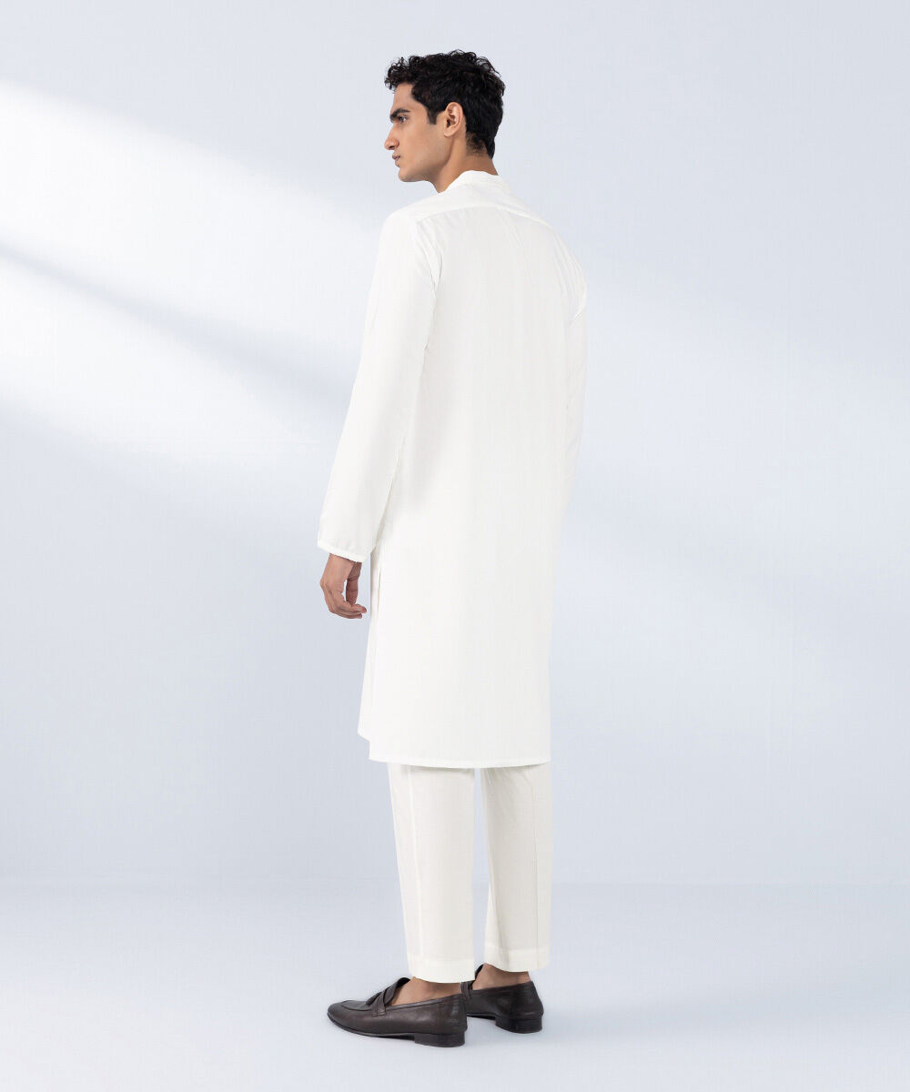 Men's Stitched Embroidered White Wash & Wear Kurta