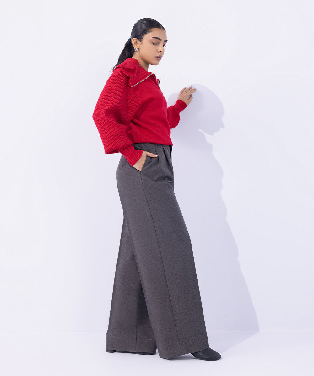 Woman - Grey Tailored Wide Leg Trousers
