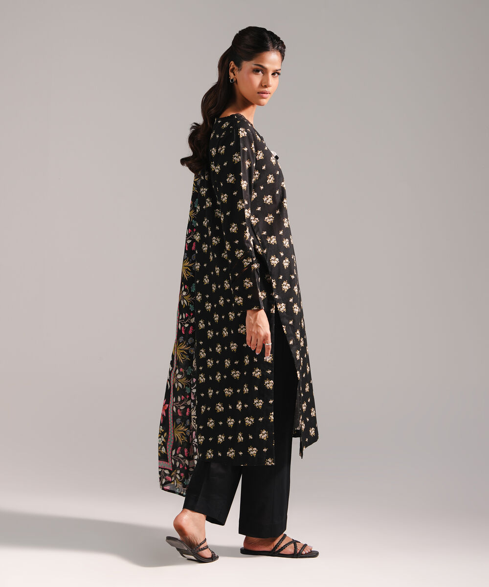 Women's RTW Dobby Printed Black 2 Piece Suit