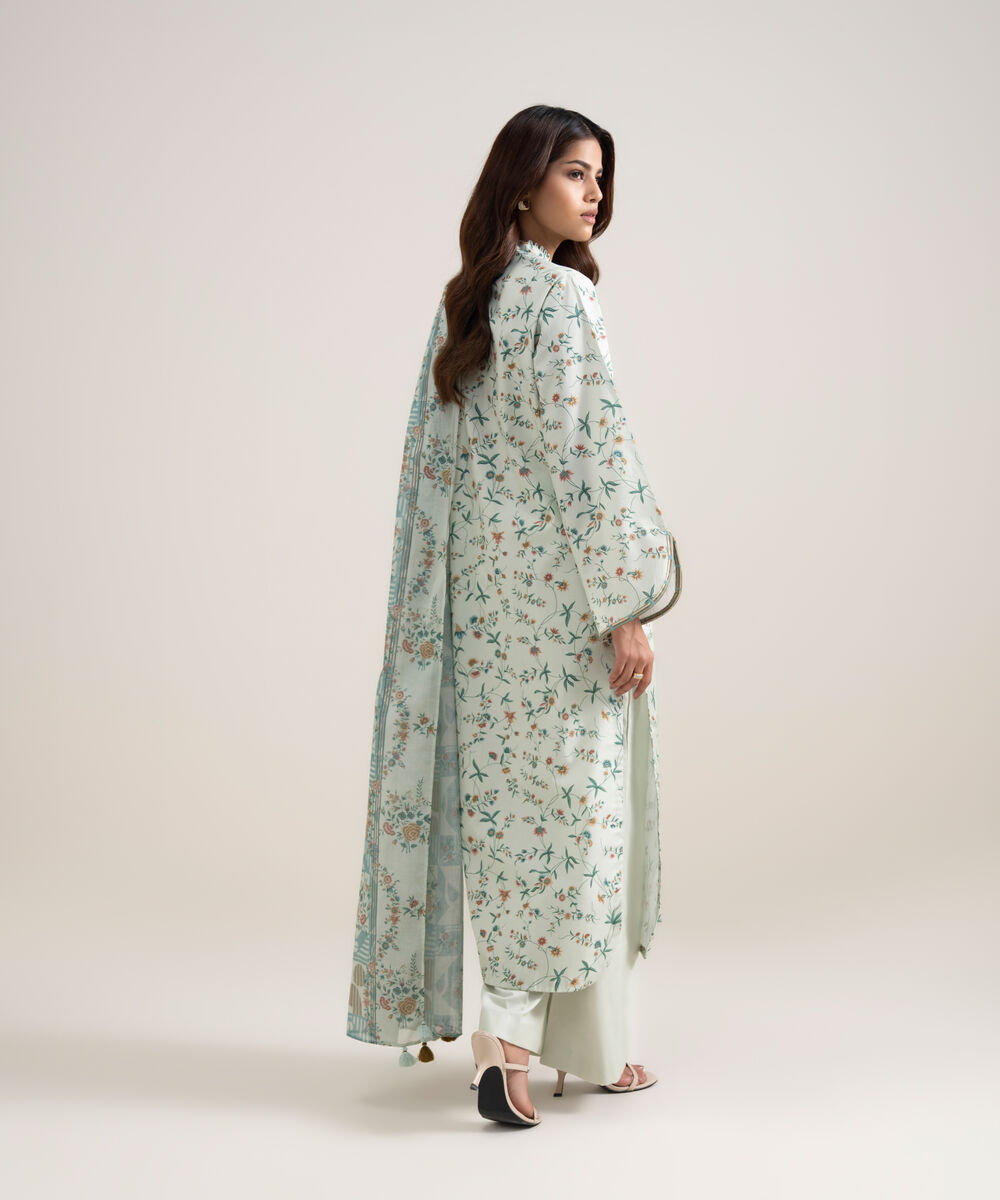 Women's Unstitched Lawn Printed Off White 3 Piece Suit