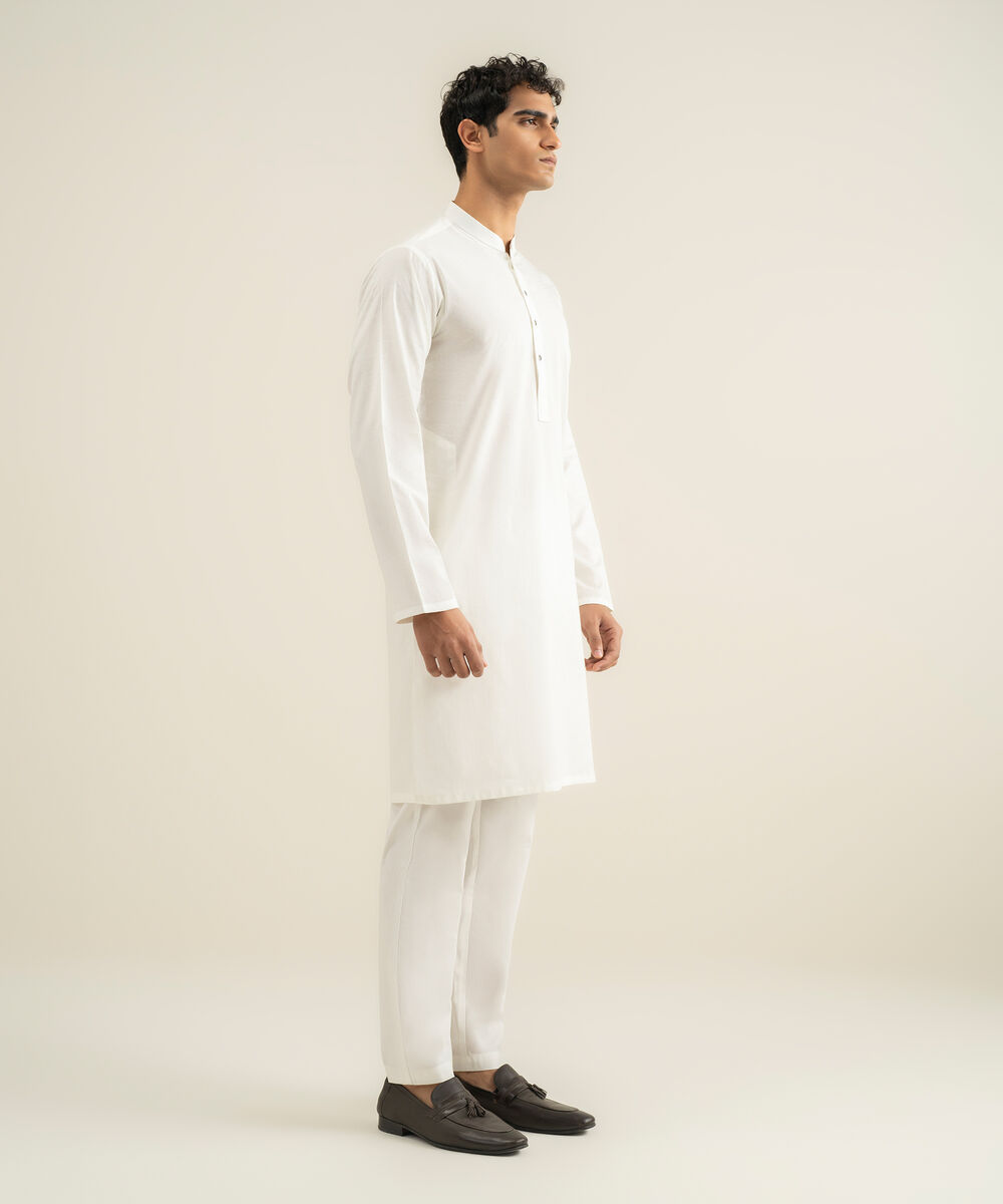Men's ash white Cotton Jacquard Kurta