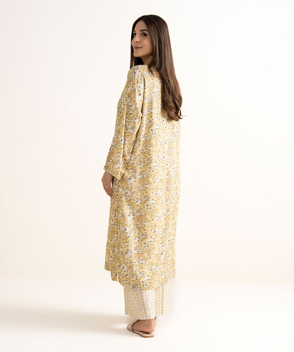 Women's RTW Arabic Lawn Yellow Printed Straight Shirt