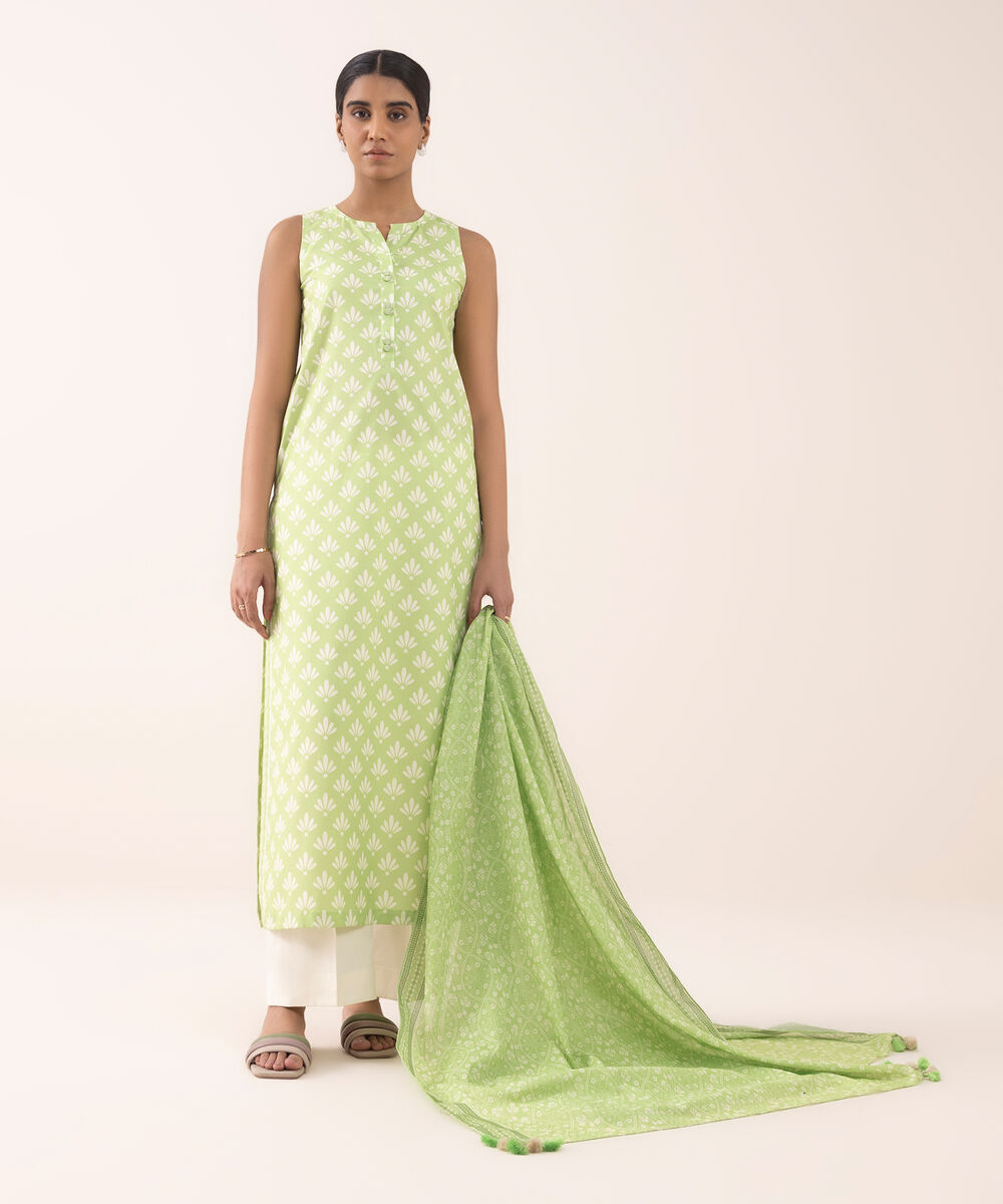 Women's Unstitched Cotton Printed Multi 2 Piece Suit