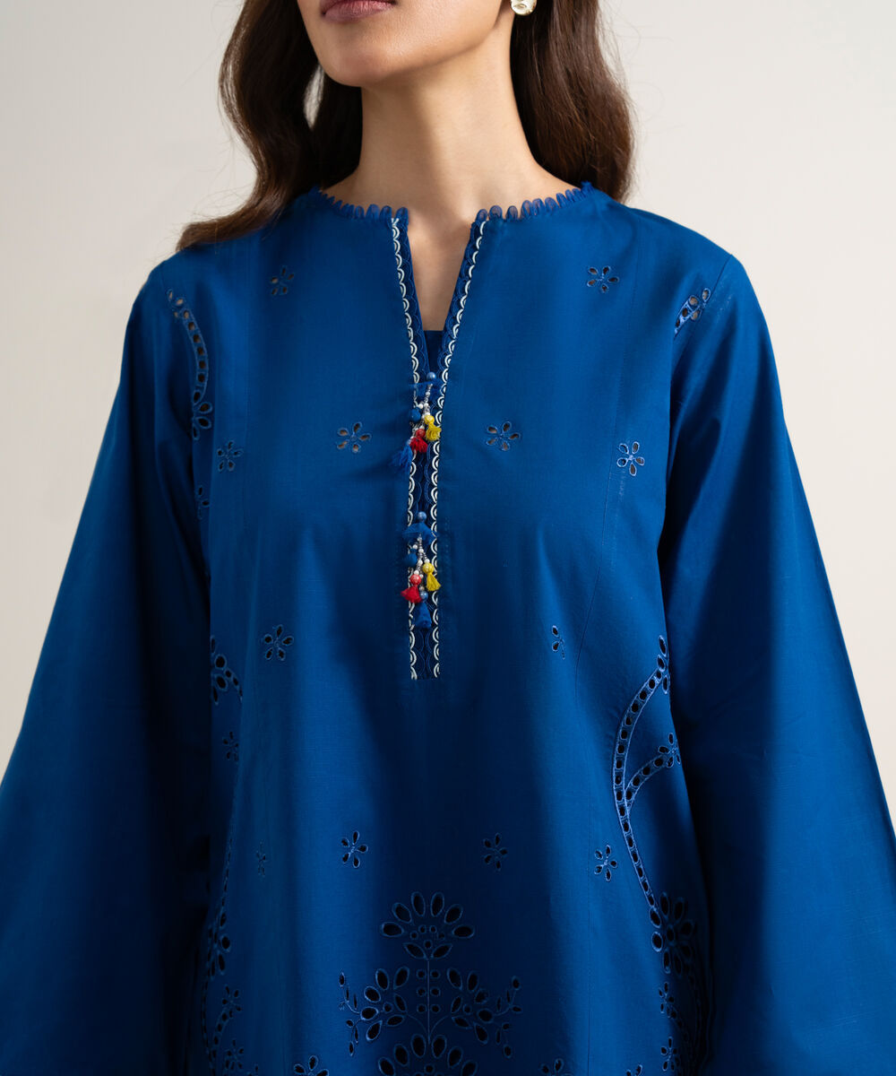 Women's Unstitched Lawn Embroidered Blue  3 Piece Suit
