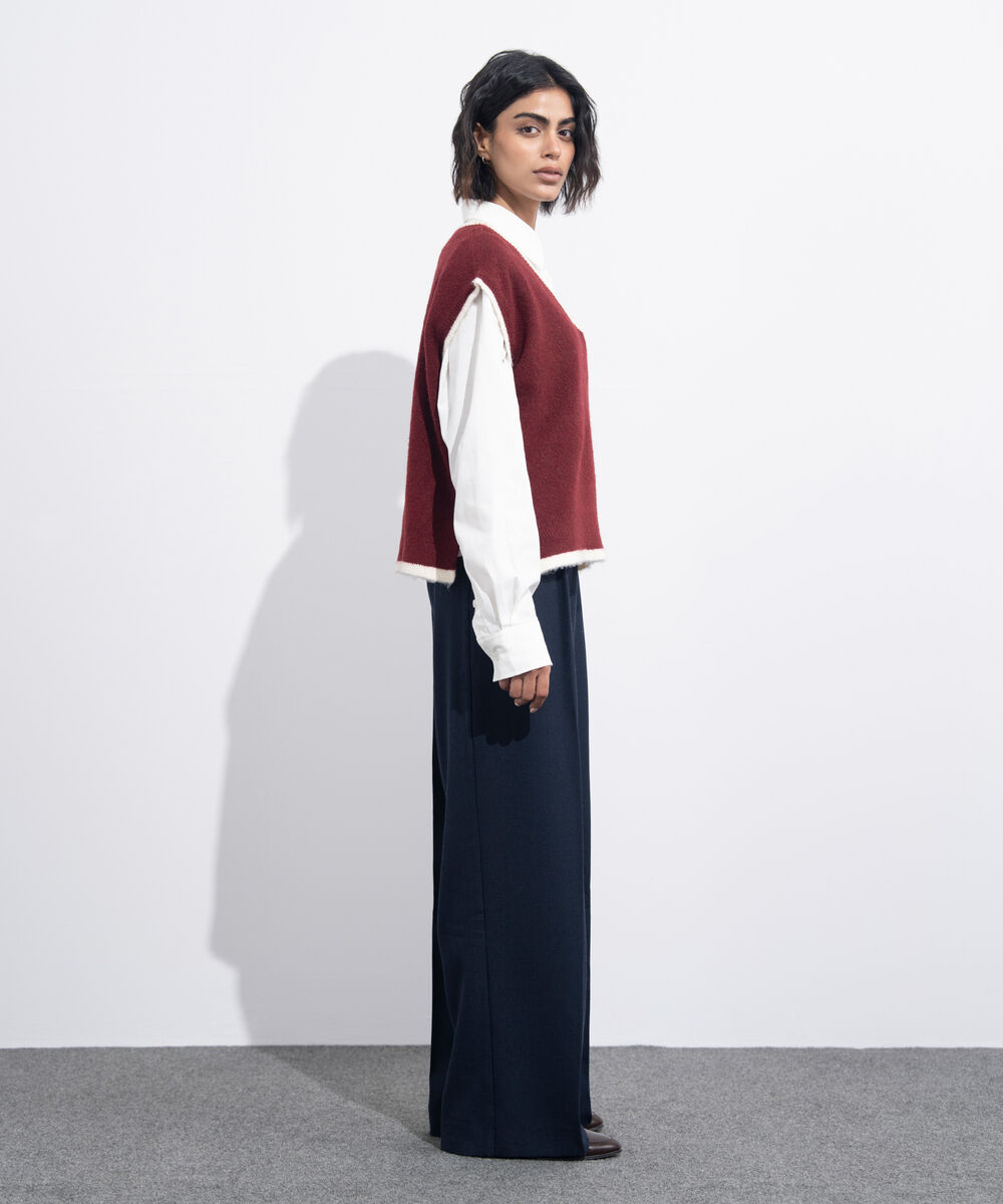 Women's Western Wear Maroon V-Neck Knit Sweater