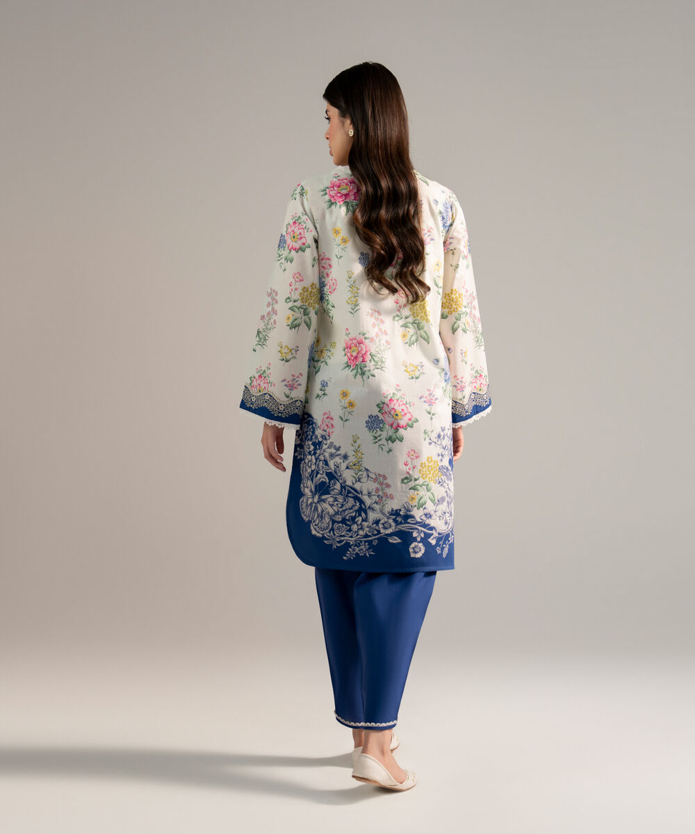 Women's RTW Lawn Printed White 2 Piece Suit