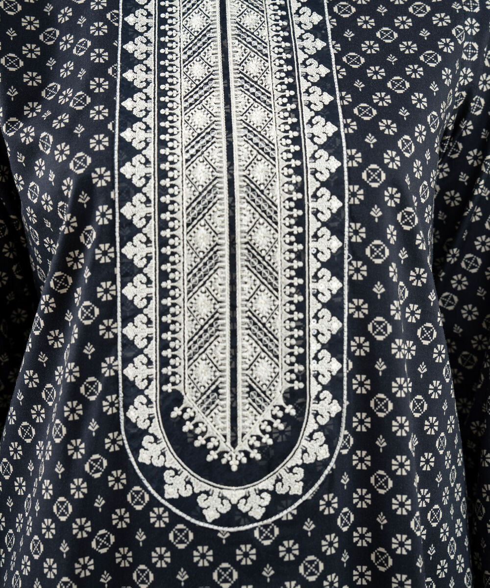 Women's RTW Lawn Black Embroidered A-Line Shirt