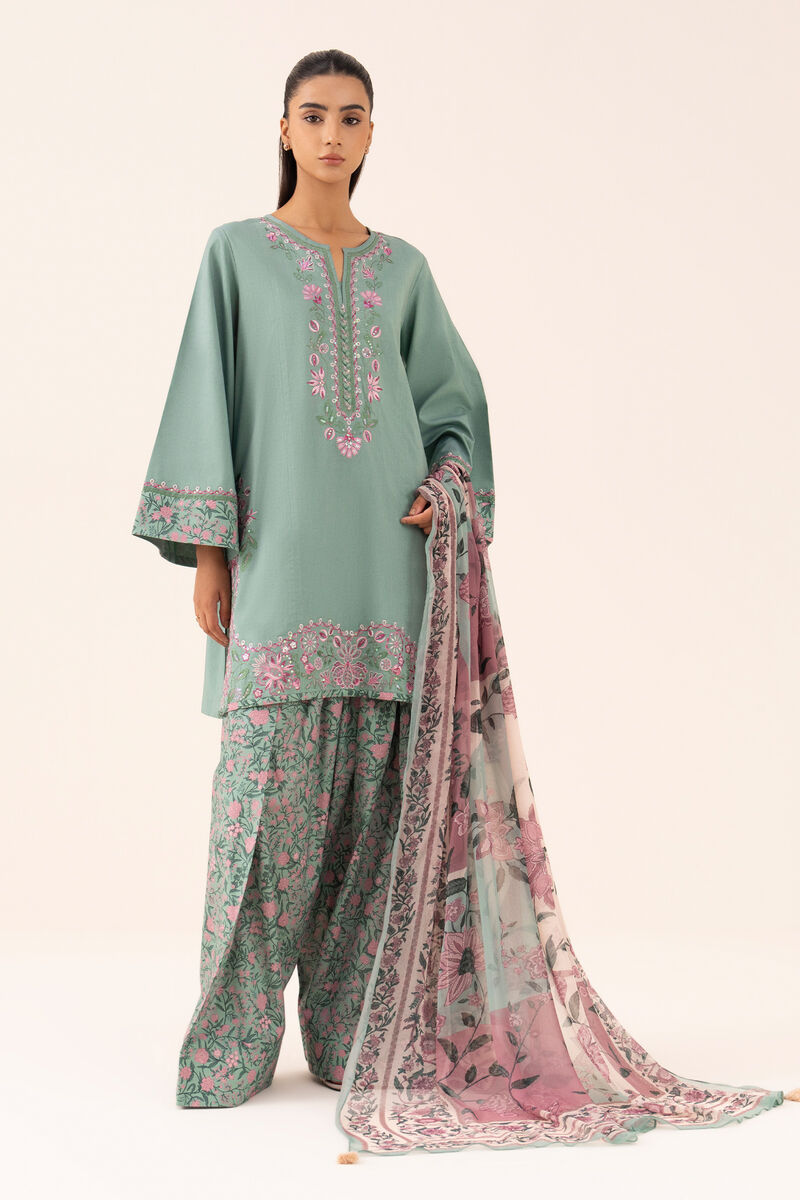 3 Piece -  Embroidered Cotton Viscose Suit