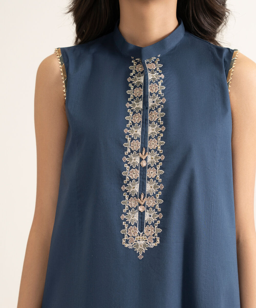 Women's Unstitched Lawn Embroidered Blue  3 Piece Suit