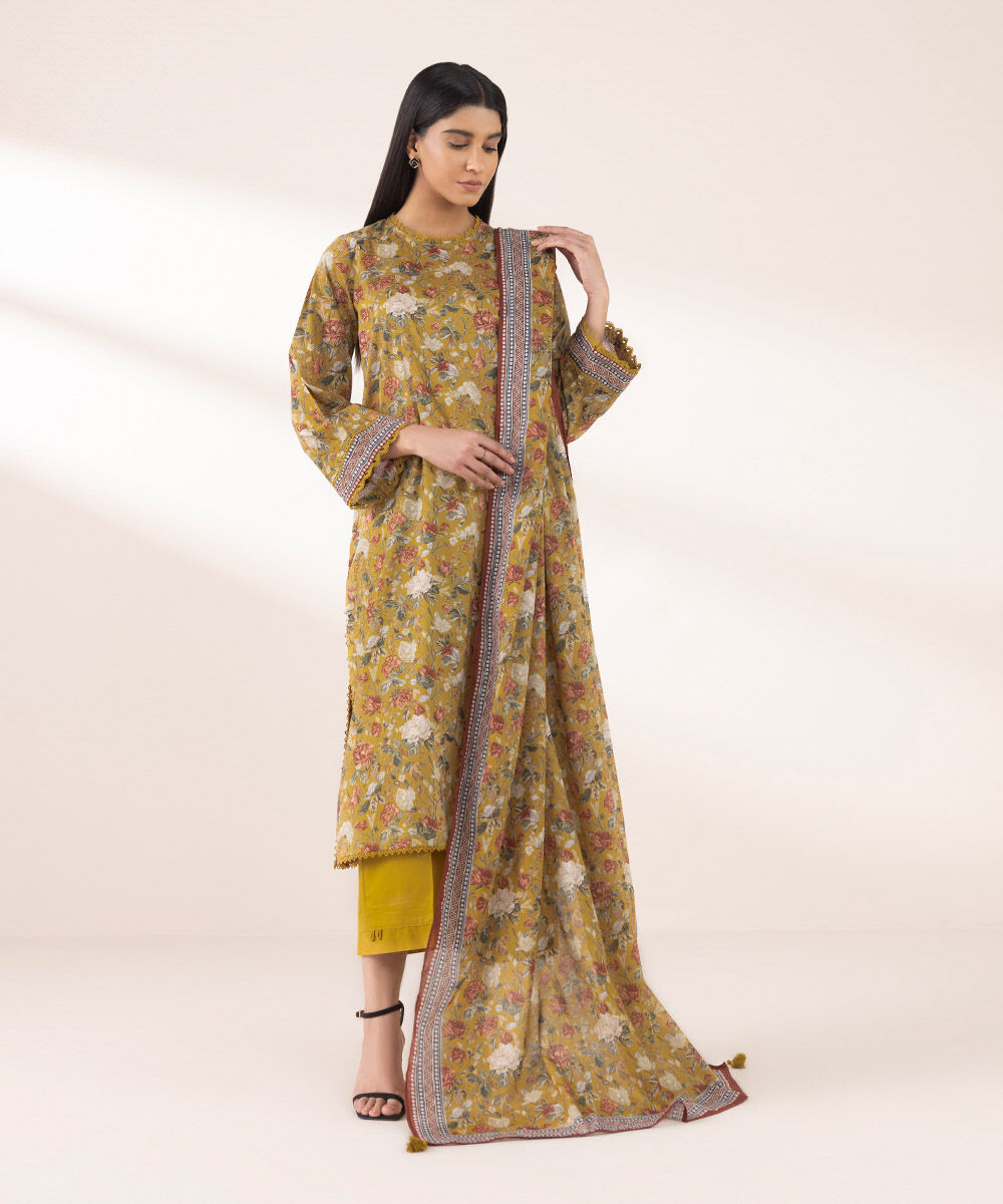 Women's RTW Lawn Yellow Printed A-Line Shirt