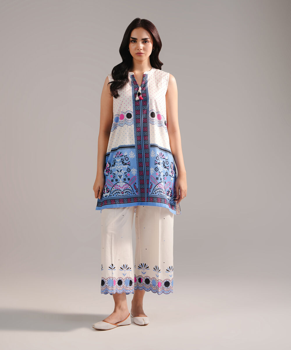 Women's RTW Cambric Printed Off White Straight Shirt