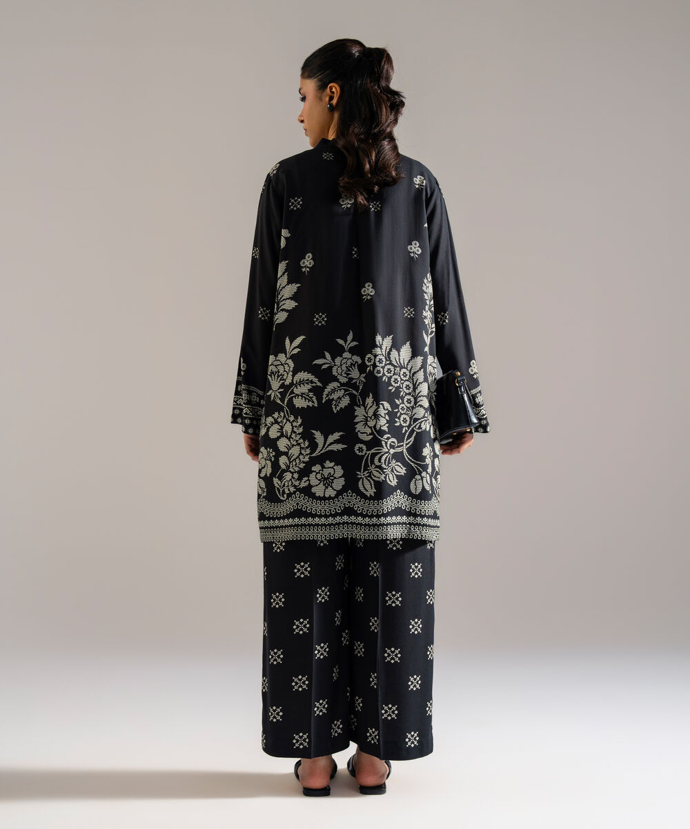Women's RTW Arabic Lawn Printed Black 2 Piece Suit