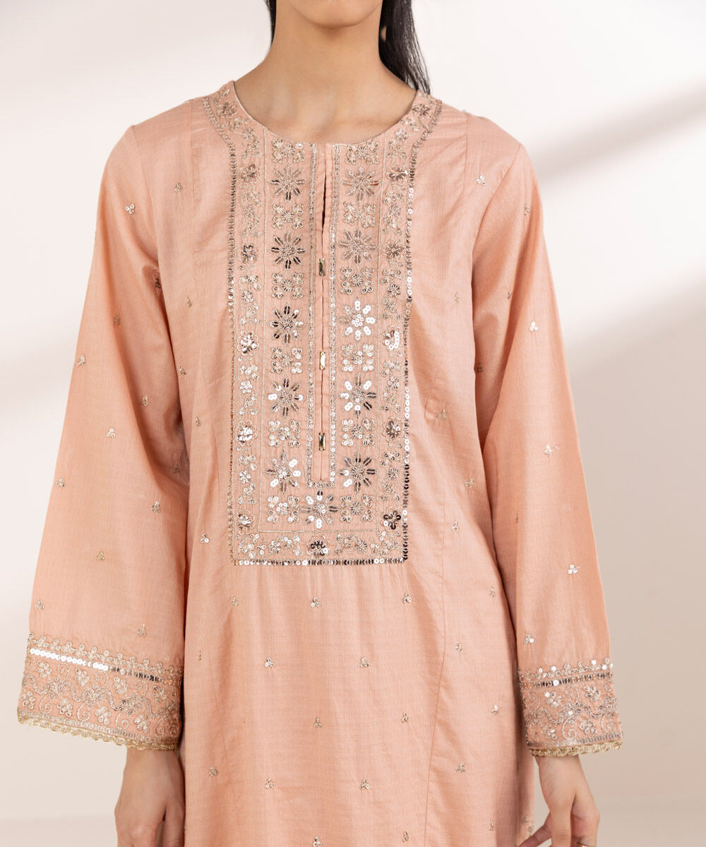 Women's RTW Dobby Pink Embroidered A-Line Shirt