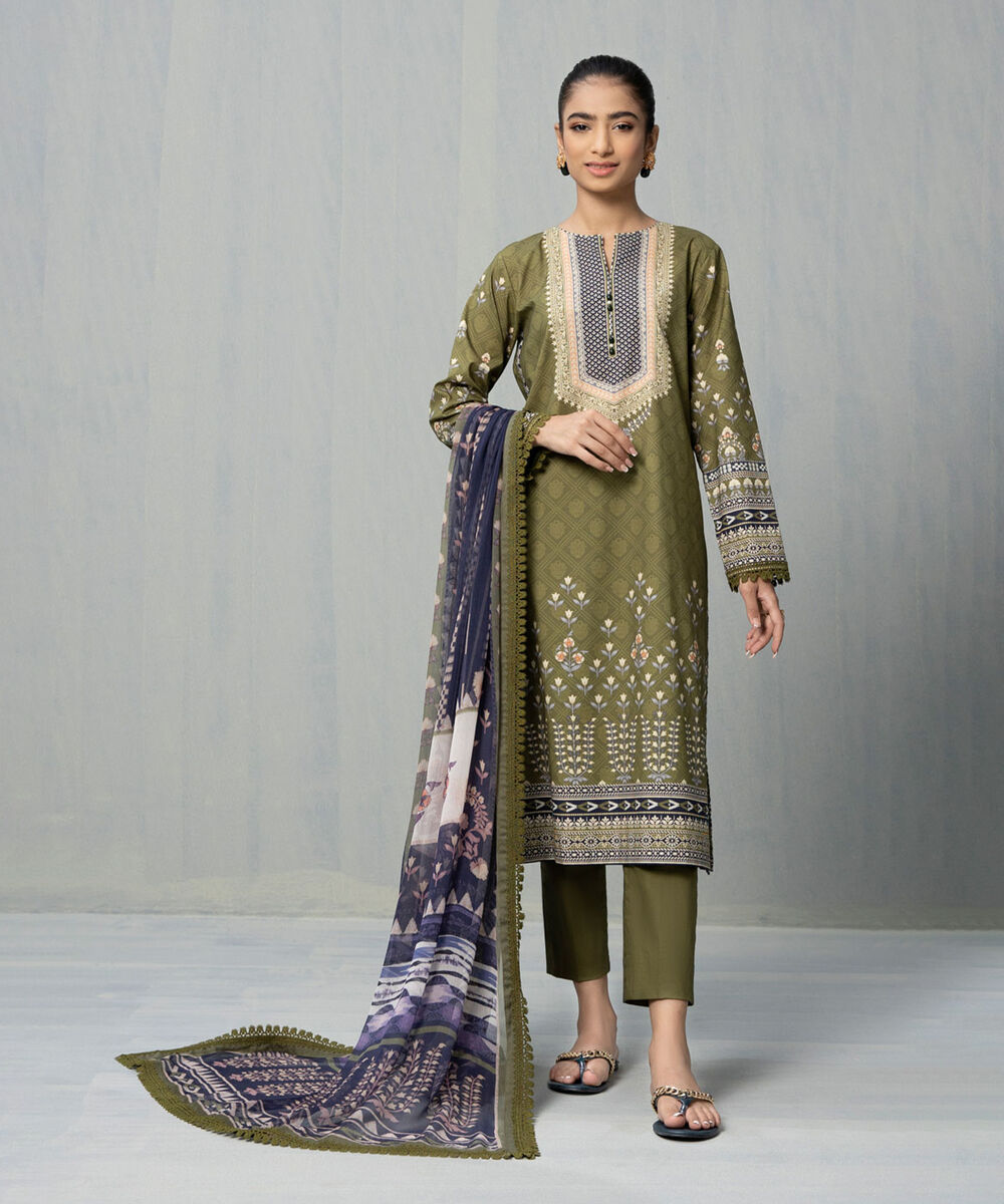 Womens Unstitched Volume 5 Green 3 Piece