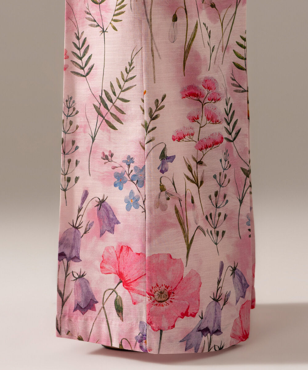 Women's RTW Khaddar Printed Pink Flared Pants